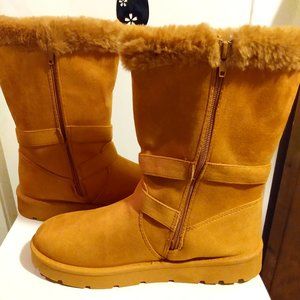 Double Buckle Faux Fur Lined Boots